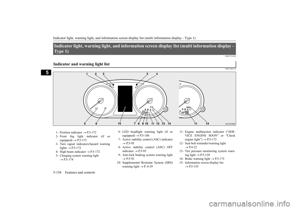 MITSUBISHI OUTLANDER III 2016 Owners Manual Indicator light, warning light, and information screen display list (multi information display - Type 1) 5-154 Features and controls
5
N00557701058 N00557801310
Indicator light, warning light, an
d i MITSUBISHI OUTLANDER III 2016 Owners Manual Indicator light, warning light, and information screen display list (multi information display - Type 1) 5-154 Features and controls
5
N00557701058 N00557801310
Indicator light, warning light, an
d i