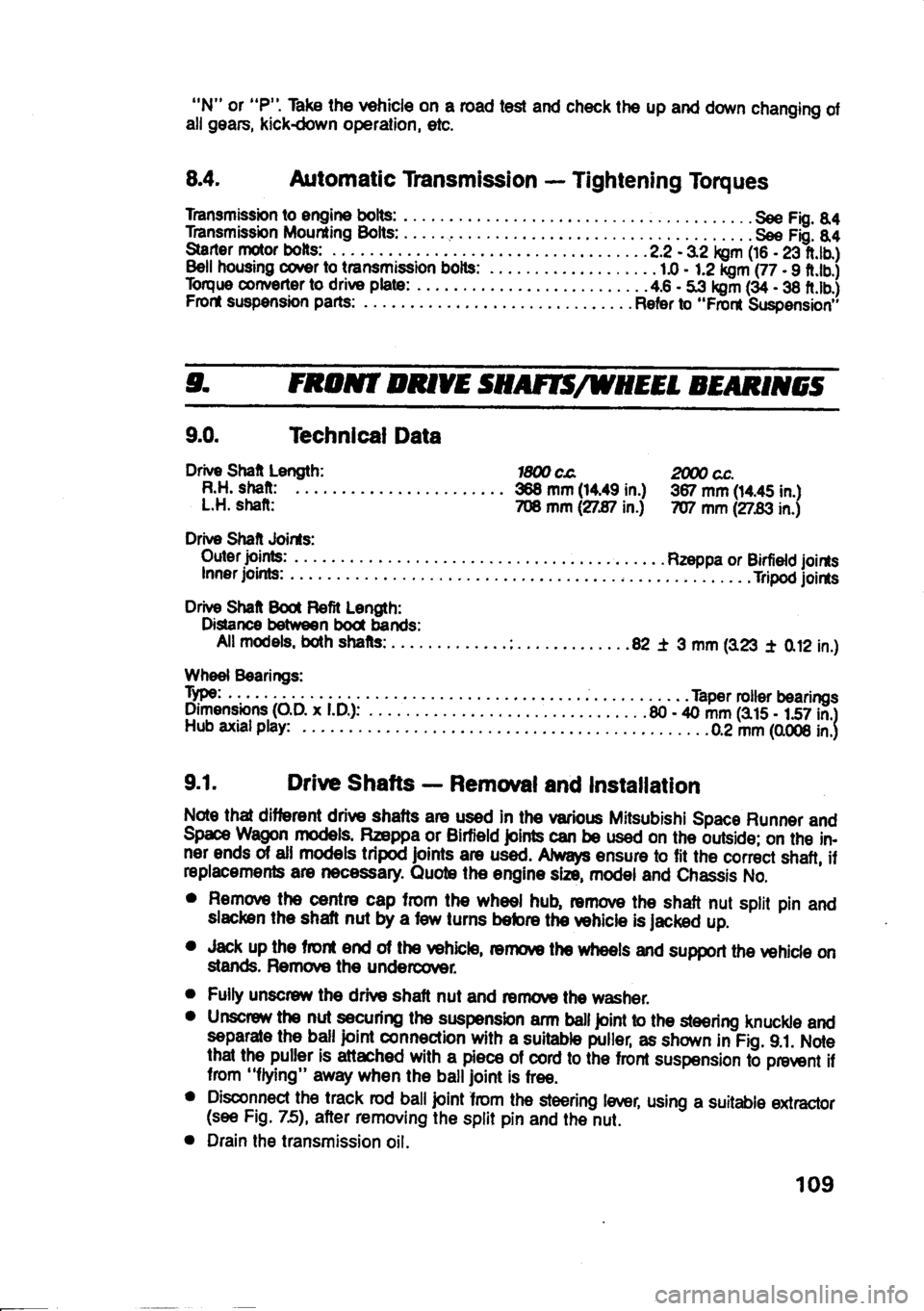 MITSUBISHI SPACE RUNNER 1991  Owners Manual 