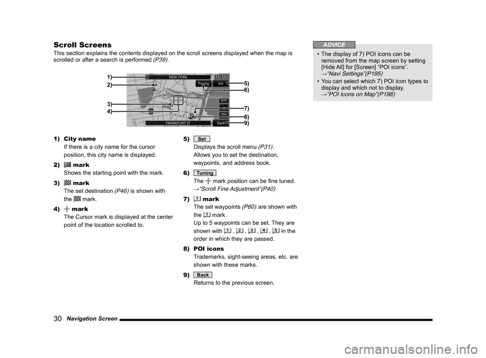 MITSUBISHI OUTLANDER 2014 3.G MMCS Manual 30 Navigation Screen
Scroll Screens
This section explains the contents displayed on the scroll screens displ\
ayed when the map is
scrolled or after a search is performed (P39).
2)
3)
4) 1)
6) 5)
7 MITSUBISHI OUTLANDER 2014 3.G MMCS Manual 30 Navigation Screen
Scroll Screens
This section explains the contents displayed on the scroll screens displ\
ayed when the map is
scrolled or after a search is performed (P39).
2)
3)
4) 1)
6) 5)
7