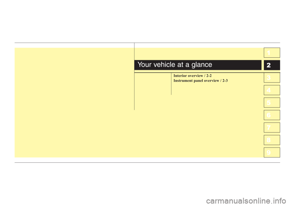 KIA Sportage 2008 JE_ / 2.G Owners Manual 1
2
3
4
5
6
7
8
9
Interior overview / 2-2
Instrument panel overview / 2-3
Your vehicle at a glance 