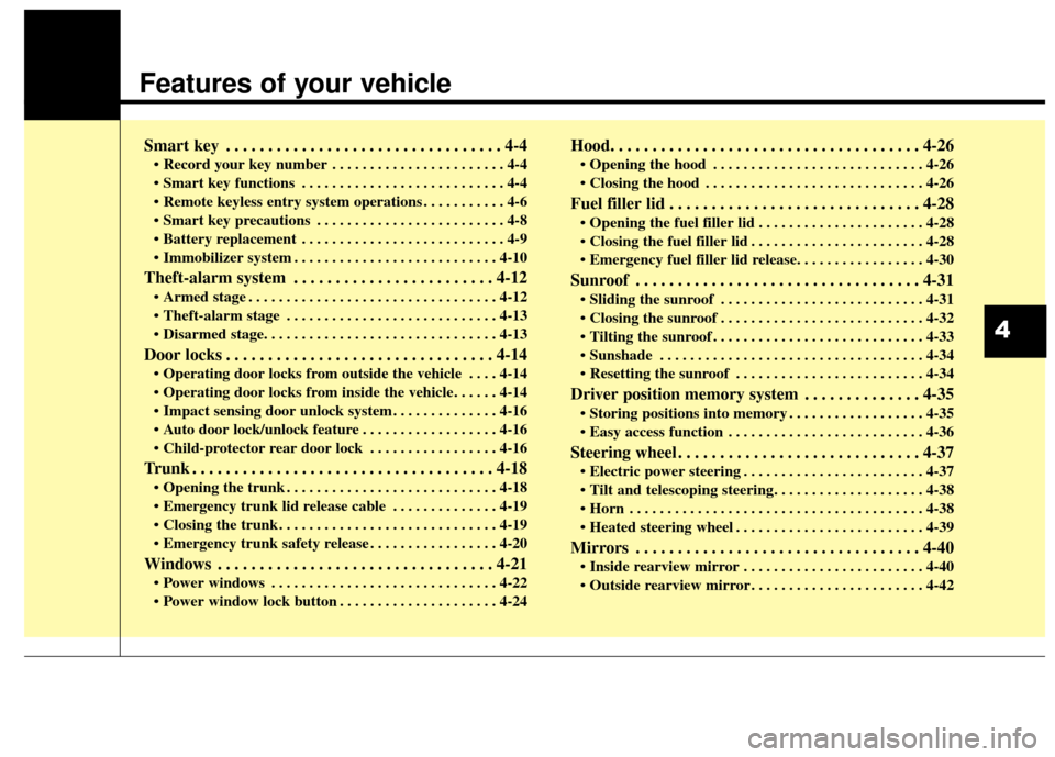KIA Optima Hybrid 2016 4.G Owners Manual Features of your vehicle
Smart key . . . . . . . . . . . . . . . . . . . . . . . . . . . . . . . . . 4-4
• Record your key number . . . . . . . . . . . . . . . . . . . . . . . 4-4
. . . . . . . . . KIA Optima Hybrid 2016 4.G Owners Manual Features of your vehicle
Smart key . . . . . . . . . . . . . . . . . . . . . . . . . . . . . . . . . 4-4
• Record your key number . . . . . . . . . . . . . . . . . . . . . . . 4-4
. . . . . . . . .
