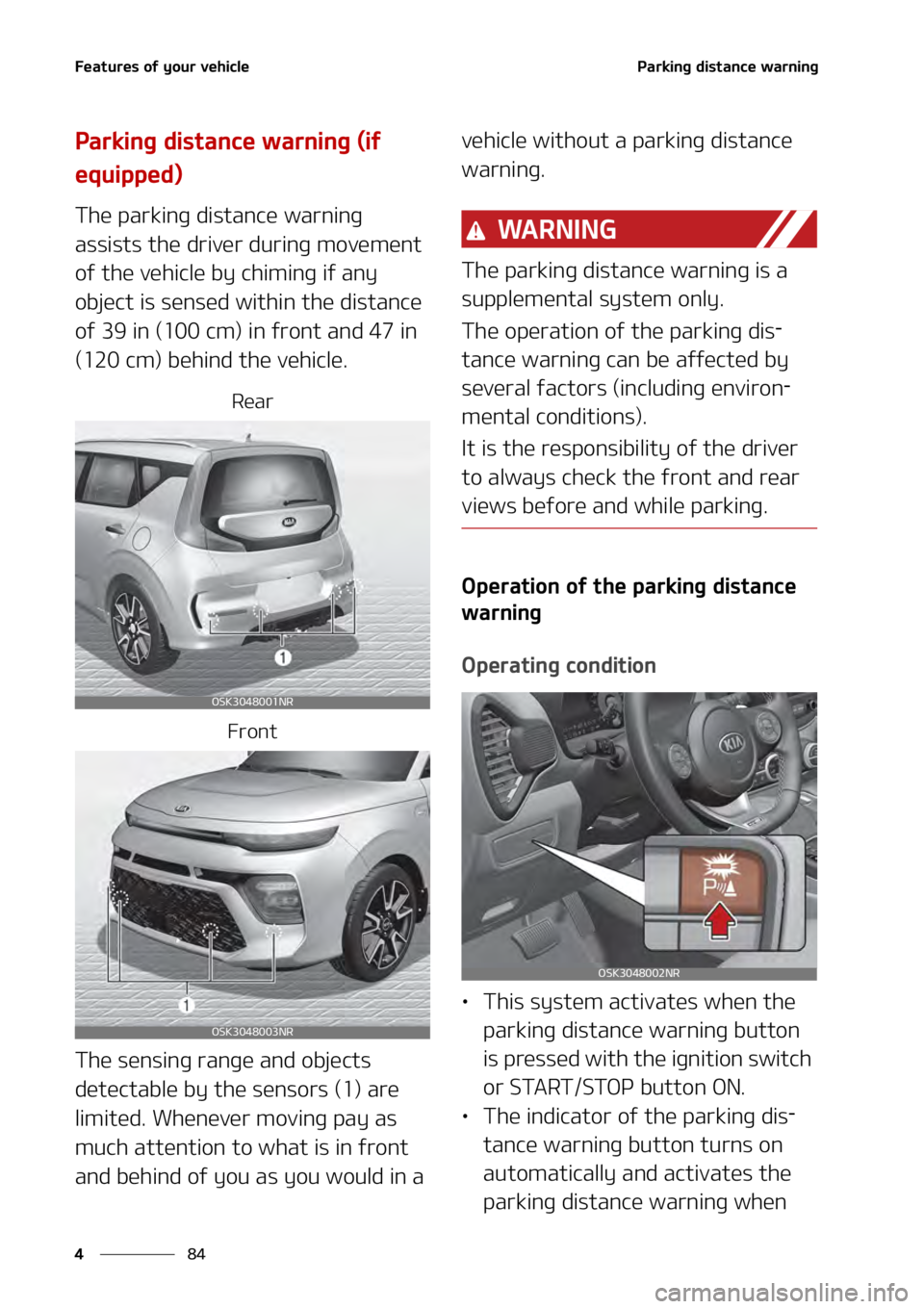 KIA SOUL 2020  Owners Manual ��F�B�U�V�S�F�T��P�G��Z�P�V�S��W�F�I�J�D�M�F
��
�
�1�B�S�L�J�O�H��E�J�T�U�B�O�D�F��X�B�S�O�J�O�H� �
�1�B�S�L�J�O�H��E�J�T�U�B�O�D�F��X�B�S�O�J�O�H��	�J�G�
�F�R�V�J�Q�Q�F�E�

�5�I�F��Q�
