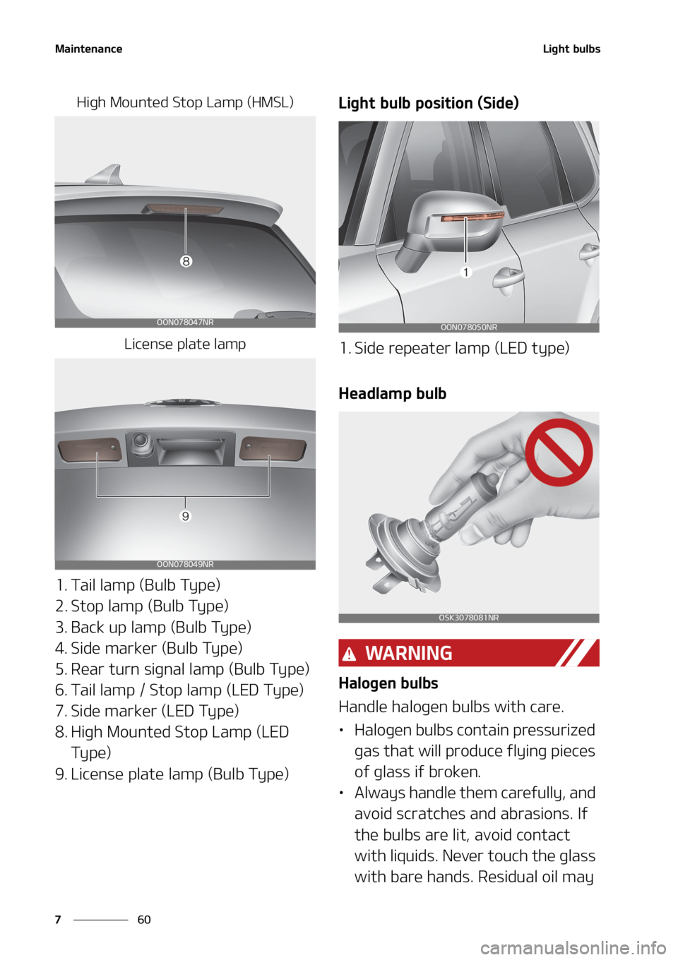 KIA TELLURIDE 2020  Owners Manual �.�B�J�O�U�F�O�B�O�D�F
�� �
�-�J�H�I�U��C�V�M�C�T
�)�J�H�I��.�P�V�O�U�F�E��4�U�P�Q��-�B�N�Q��	�)�.�4�-�

�-�J�D�F�O�T�F��Q�M�B�U�F��M�B�N�Q
�� �5�B�J�M��M�B�N�Q��	�#�V�M�C��5�Z�Q�F�

�