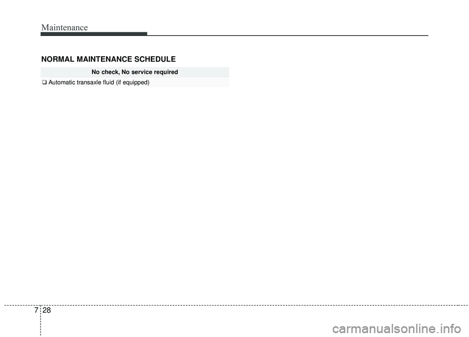 KIA RIO 2017  Owners Manual Maintenance
28
7
NORMAL MAINTENANCE SCHEDULE
No check, No service required
❑ Automatic transaxle fluid (if equipped) 