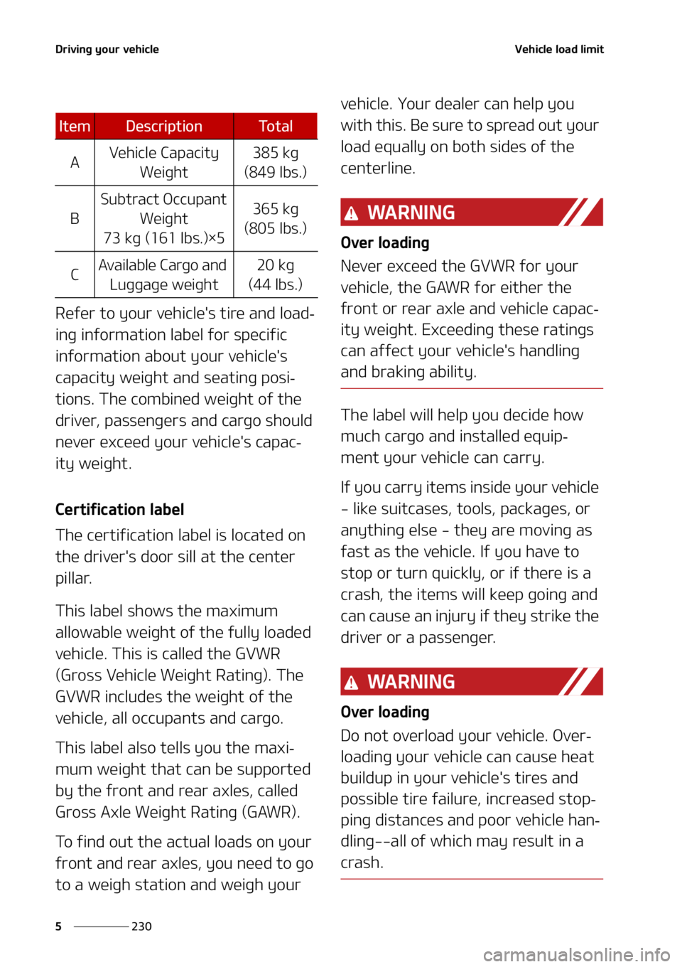KIA SORENTO 2020  Owners Manual �%�S�J�W�J�O�H��Z�P�V�S��W�F�I�J�D�M�F
���
�
�7�F�I�J�D�M�F��M�P�B�E��M�J�N�J�U
�3�F�G�F�S��U�P��Z�P�V�S��W�F�I�J�D�M�F��T��U�J�S�F��B�O�E��M�P�B�E-
�J�O�H��J�O�G�P�S�N�B�U�J�P�O��M�B