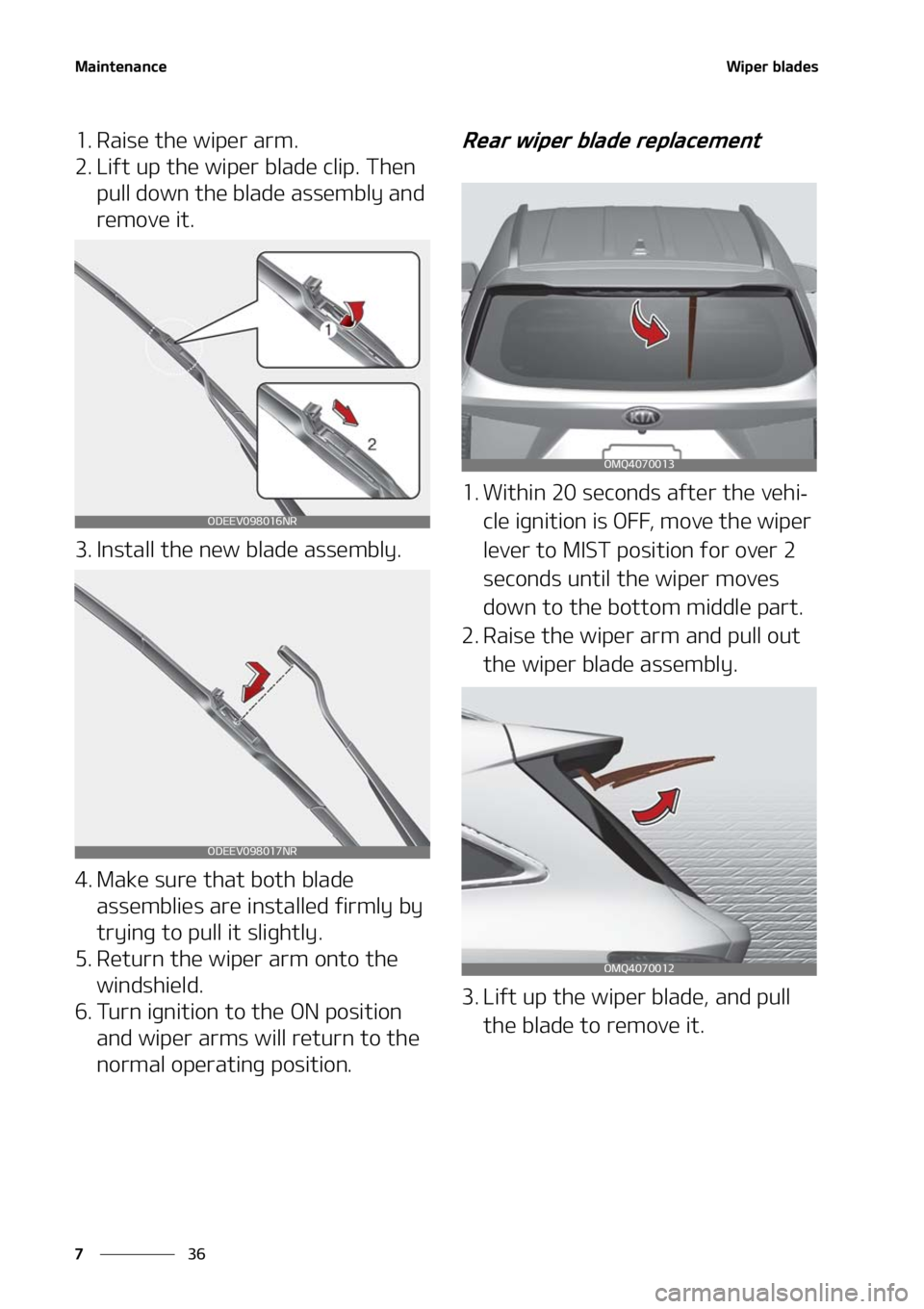 KIA SORENTO 2020  Owners Manual �.�B�J�O�U�F�O�B�O�D�F
��
�
�8�J�Q�F�S��C�M�B�E�F�T
�� �3�B�J�T�F��U�I�F��X�J�Q�F�S��B�S�N�
�� �-�J�G�U��V�Q��U�I�F��X�J�Q�F�S��C�M�B�E�F��D�M�J�Q���5�I�F�O�
�Q�V�M�M��E�P�X�O��U