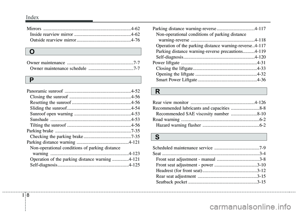 KIA SPORTAGE 2020  Owners Manual Index
8I
Mirrors ........................................................................\
..4-62Inside rearview mirror ................................................4-62
Outside rearview mirror ...