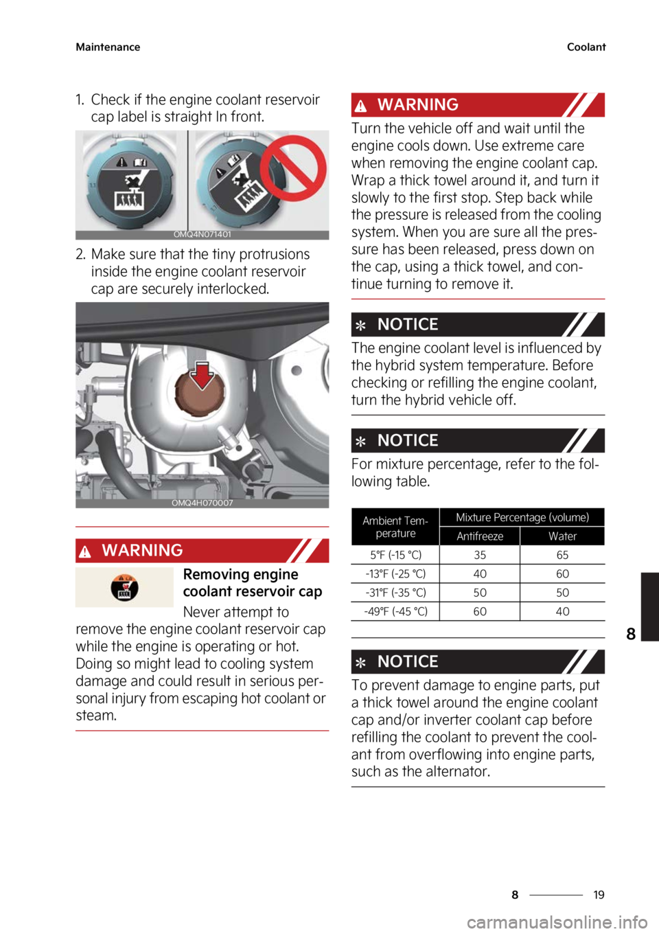 KIA SPORTAGE PHEV 2023  Owners Manual ��
�
�
�.�B�J�O�U�F�O�B�O�D�F�$�P�P�M�B�O�U
�� �$�I�F�D�L��J�G��U�I�F��F�O�H�J�O�F��D�P�P�M�B�O�U��S�F�T�F�S�W�P�J�S�
�D�B�Q��M�B�C�F�M��J�T��T�U�S�B�J�H�I�U��*�O��G�S�P�O�U�
�� �.