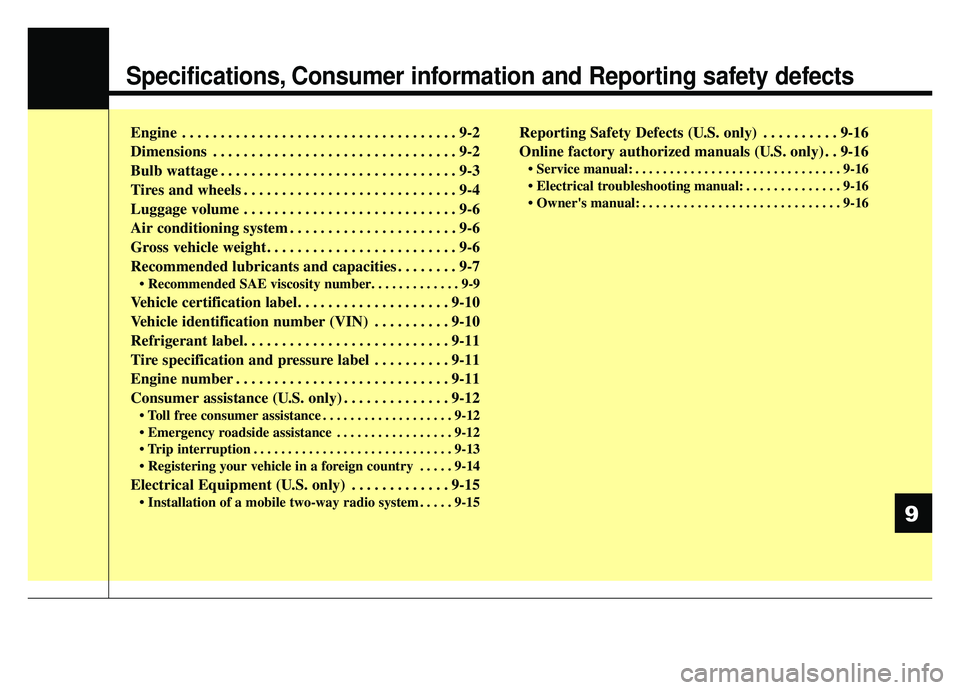 KIA SPORTAGE 2019 Owners Manual Specifications, Consumer information and Reporting safety defects
Engine . . . . . . . . . . . . . . . . . . . . . . . . . . . . . . . . . . . . \
9-2
Dimensions . . . . . . . . . . . . . . . . . . . KIA SPORTAGE 2019 Owners Manual Specifications, Consumer information and Reporting safety defects
Engine . . . . . . . . . . . . . . . . . . . . . . . . . . . . . . . . . . . . \
9-2
Dimensions . . . . . . . . . . . . . . . . . . .