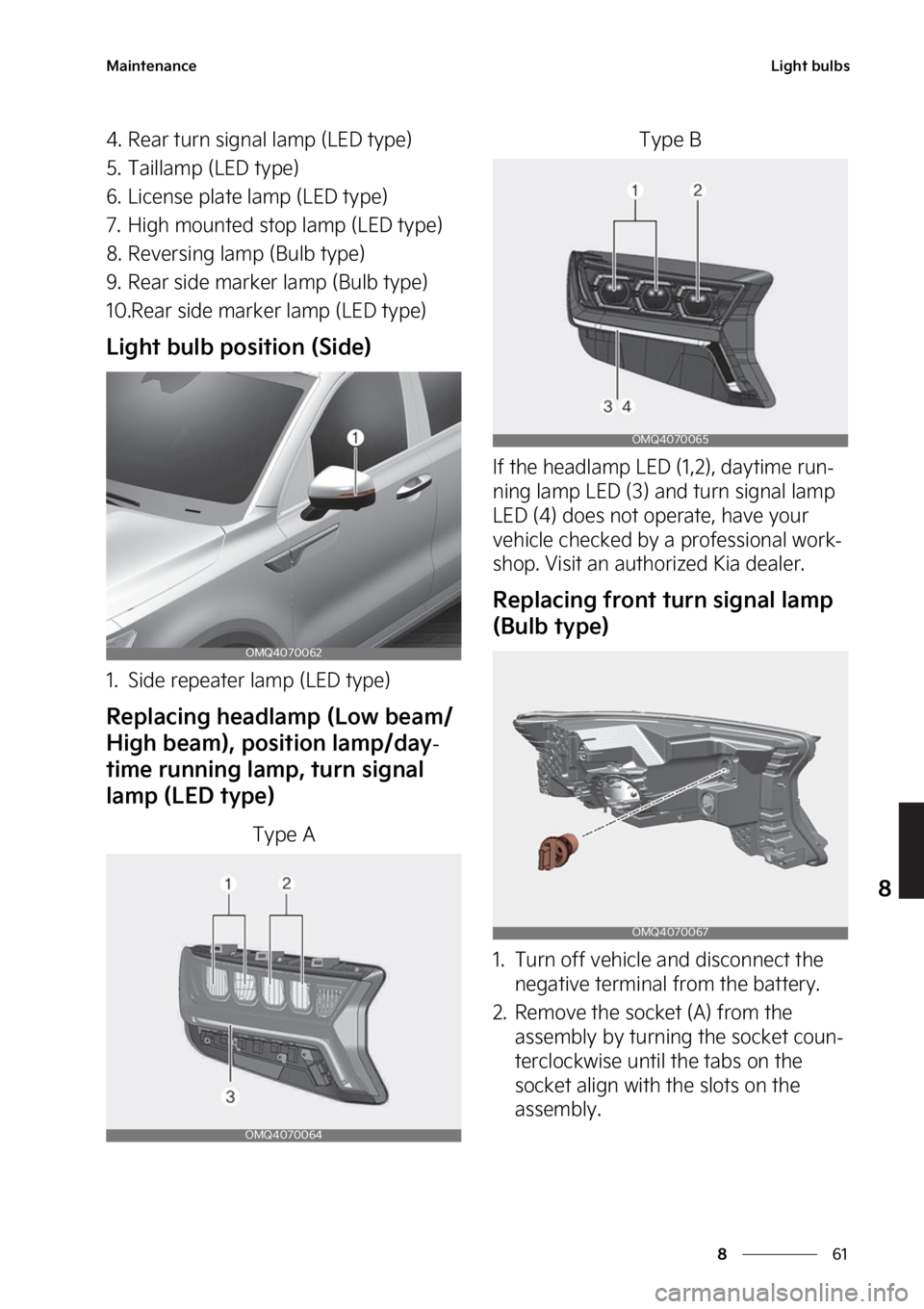 KIA SORENTO PHEV 2023  Owners Manual ��
�
�
�.�B�J�O�U�F�O�B�O�D�F�-�J�H�I�U��C�V�M�C�T
�� �3�F�B�S��U�V�S�O��T�J�H�O�B�M��M�B�N�Q��	�-�&�%��U�Z�Q�F�

�� �5�B�J�M�M�B�N�Q��	�-�&�%��U�Z�Q�F�

�� �-�J�D�F�O�T�F��Q�M�B�U�