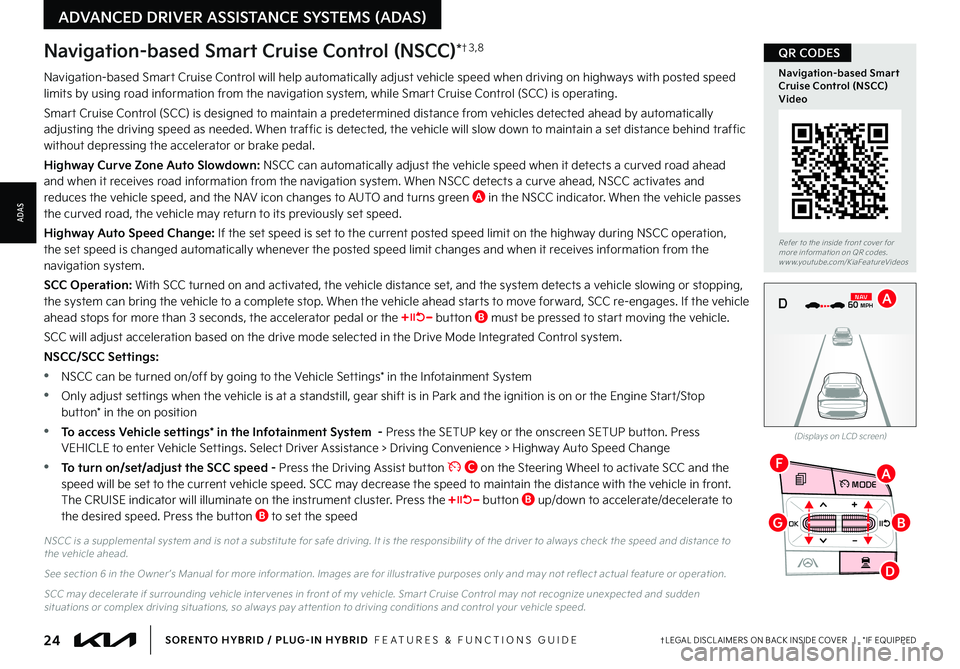 KIA SORENTO PHEV 2023 Features and Functions Guide 24†LEGAL DISCL AIMERS ON BACK INSIDE COVER | *IF EQUIPPEDSORENTO HYBRID / PLUG-IN HYBRID FEATURES & FUNCTIONS GUIDE
ADVANCED DRIVER ASSISTANCE SYSTEMS (ADAS)
OK
MODE
OK
MODEMODE
OKOK
OKOK
O KIA SORENTO PHEV 2023 Features and Functions Guide 24†LEGAL DISCL AIMERS ON BACK INSIDE COVER | *IF EQUIPPEDSORENTO HYBRID / PLUG-IN HYBRID FEATURES & FUNCTIONS GUIDE
ADVANCED DRIVER ASSISTANCE SYSTEMS (ADAS)
OK
MODE
OK
MODEMODE
OKOK
OKOK
O