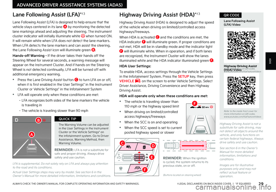 KIA NIRO PHEV 2023 Features and Functions Guide 29†LEGAL DISCL AIMERS ON BACK INSIDE COVER | *IF EQUIPPEDALWAYS CHECK THE OWNER ’S MANUAL FOR COMPLETE OPER ATING INFORMATION AND SAFET Y WARNINGS
The Warning Volume can be adjusted in the U KIA NIRO PHEV 2023 Features and Functions Guide 29†LEGAL DISCL AIMERS ON BACK INSIDE COVER | *IF EQUIPPEDALWAYS CHECK THE OWNER ’S MANUAL FOR COMPLETE OPER ATING INFORMATION AND SAFET Y WARNINGS
The Warning Volume can be adjusted in the U