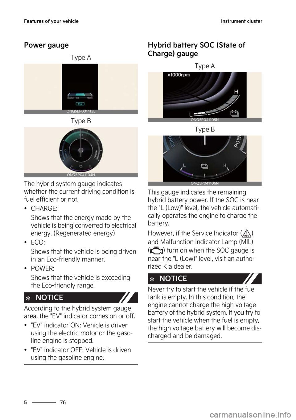 KIA NIRO 2022  Owners Manual ��F�B�U�V�S�F�T��P�G��Z�P�V�S��W�F�I�J�D�M�F
��
�
�*�O�T�U�S�V�N�F�O�U��D�M�V�T�U�F�S
�1�P�X�F�S��H�B�V�H�F
�5�Z�Q�F��"
�5�Z�Q�F��#
�5�I�F��I�Z�C�S�J�E��T�Z�T�U�F�N��H�B�V�H�F��J�O�E�J�