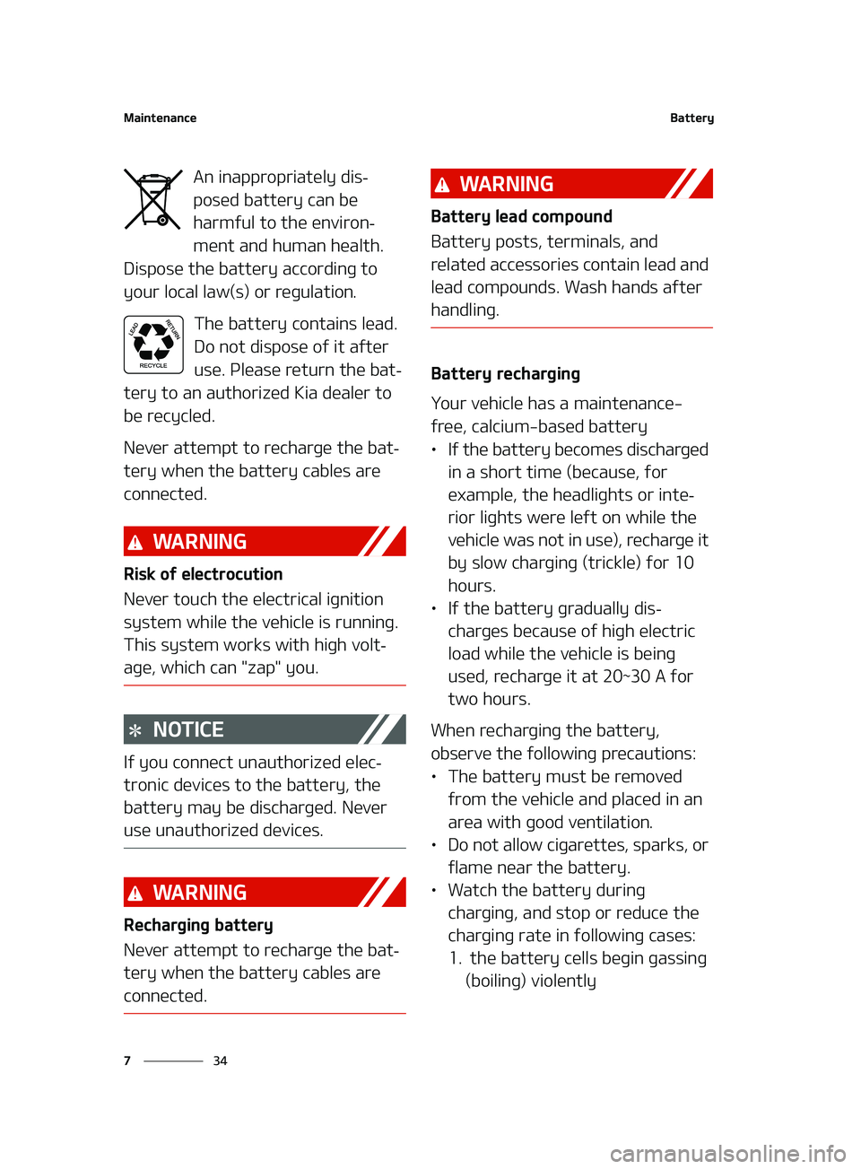 KIA K5 2022  Owners Manual �.�B�J�O�U�F�O�B�O�D�F
��
�
�#�B�U�U�F�S�Z
�"�O��J�O�B�Q�Q�S�P�Q�S�J�B�U�F�M�Z��E�J�T-
�Q�P�T�F�E��C�B�U�U�F�S�Z��D�B�O��C�F�
�I�B�S�N�G�V�M��U�P��U�I�F��F�O�W�J�S�P�O
-
�N�F�O�U��B�O�E�