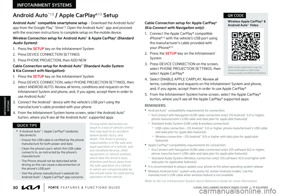 KIA FORTE 2023 Features and Functions Guide 30†LEGAL DISCL AIMERS ON BACK INSIDE COVER | *IF EQUIPPEDFORTE FEATURES & FUNCTIONS GUIDE
Android Auto™†3 / Apple CarPlay®†3 Setup
Driving while distracted can result in a loss of vehicl KIA FORTE 2023 Features and Functions Guide 30†LEGAL DISCL AIMERS ON BACK INSIDE COVER | *IF EQUIPPEDFORTE FEATURES & FUNCTIONS GUIDE
Android Auto™†3 / Apple CarPlay®†3 Setup
Driving while distracted can result in a loss of vehicl