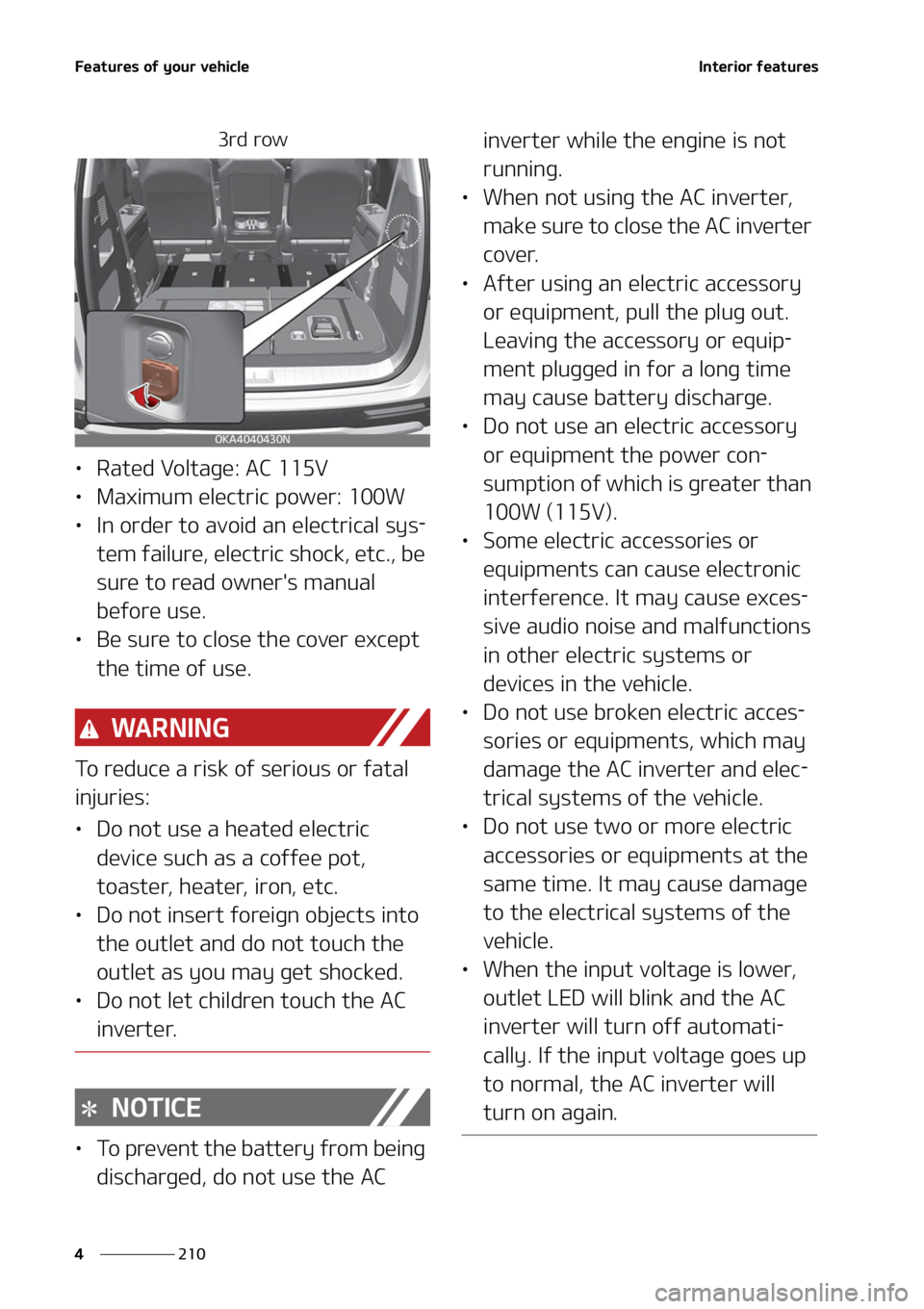 KIA CARNIVAL 2022  Owners Manual ��F�B�U�V�S�F�T��P�G��Z�P�V�S��W�F�I�J�D�M�F
���
�
�*�O�U�F�S�J�P�S��G�F�B�U�V�S�F�T
��S�E��S�P�X
LÜ �3�B�U�F�E��7�P�M�U�B�H�F���"�$�����7
LÜ �.�B�Y�J�N�V�N��F�M�F�D�U�S�J�D��Q�P