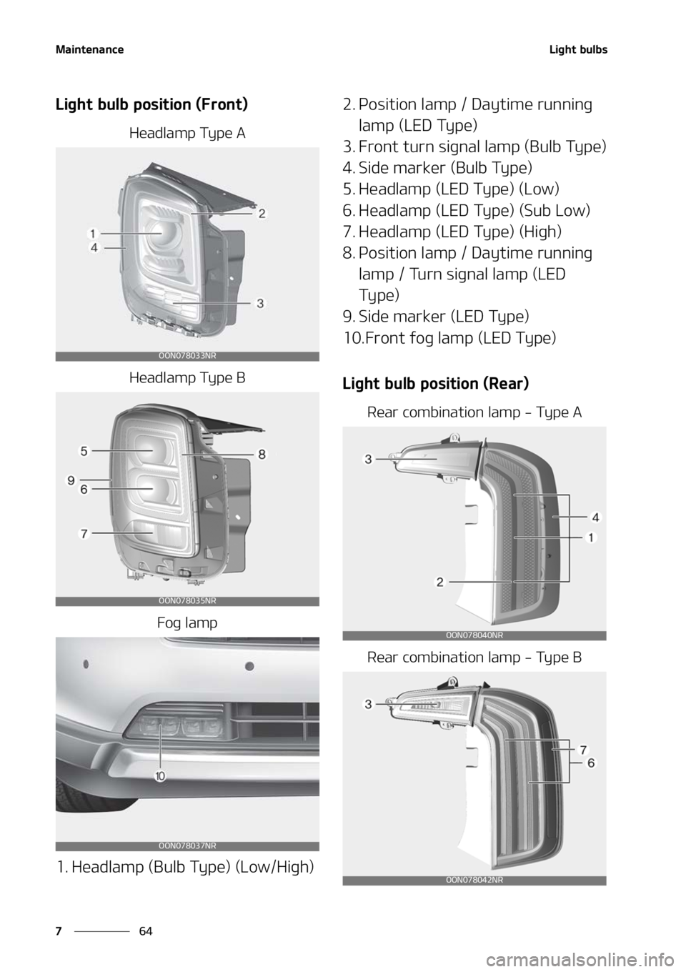 KIA TELLURIDE 2022  Owners Manual �.�B�J�O�U�F�O�B�O�D�F
��
�
�-�J�H�I�U��C�V�M�C�T
�-�J�H�I�U��C�V�M�C��Q�P�T�J�U�J�P�O��	��S�P�O�U�

�)�F�B�E�M�B�N�Q��5�Z�Q�F��"
�)�F�B�E�M�B�N�Q��5�Z�Q�F��# ��P�H��M�B�N�Q
�� �)�F�B�