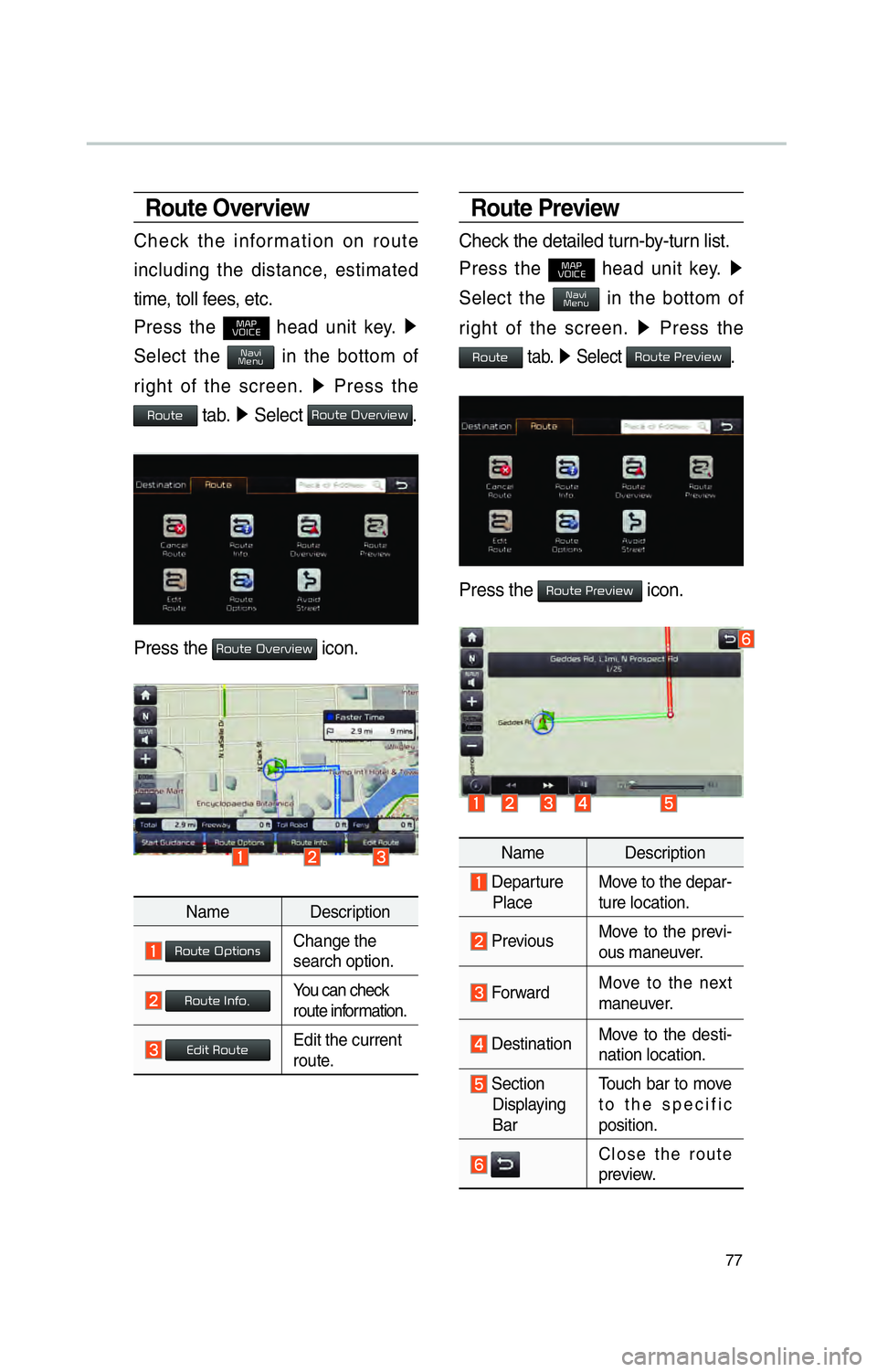 KIA OPTIMA PHEV 2017 Navigation System Quick Reference Guide 77
Route Overview
Check the information on route
including the distance, estimated
time, toll fees, etc.
Press the
003000240033
00390032002C00260028 head unit key. 0521
Select the 00310044005900 KIA OPTIMA PHEV 2017 Navigation System Quick Reference Guide 77
Route Overview
Check the information on route
including the distance, estimated
time, toll fees, etc.
Press the
003000240033
00390032002C00260028 head unit key. 0521
Select the 00310044005900