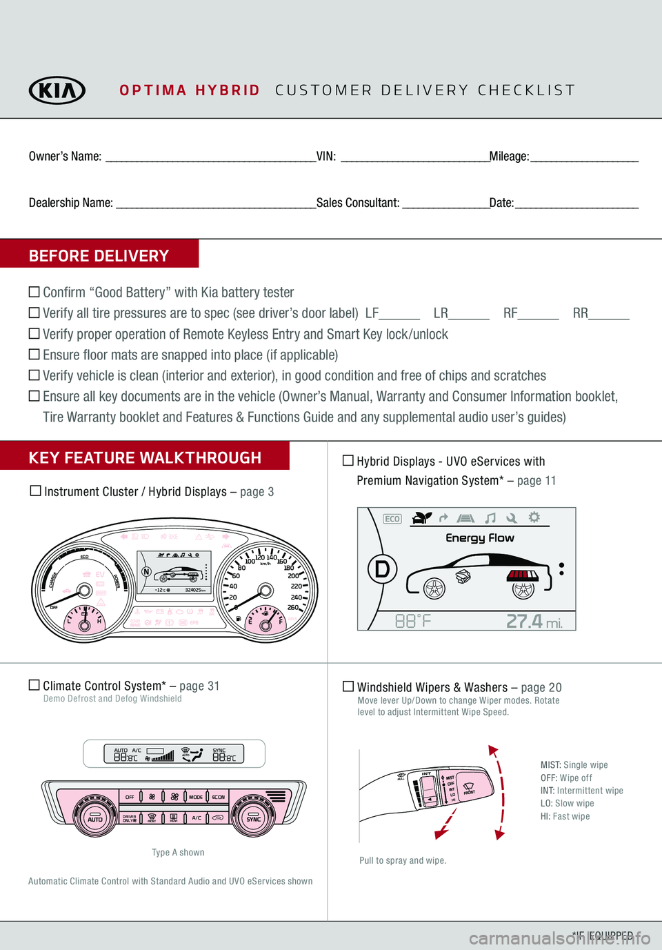 KIA OPTIMA HYBRID 2017  Features and Functions Guide *IF  EQUIPPED
BEFORE DELIVERYOwner