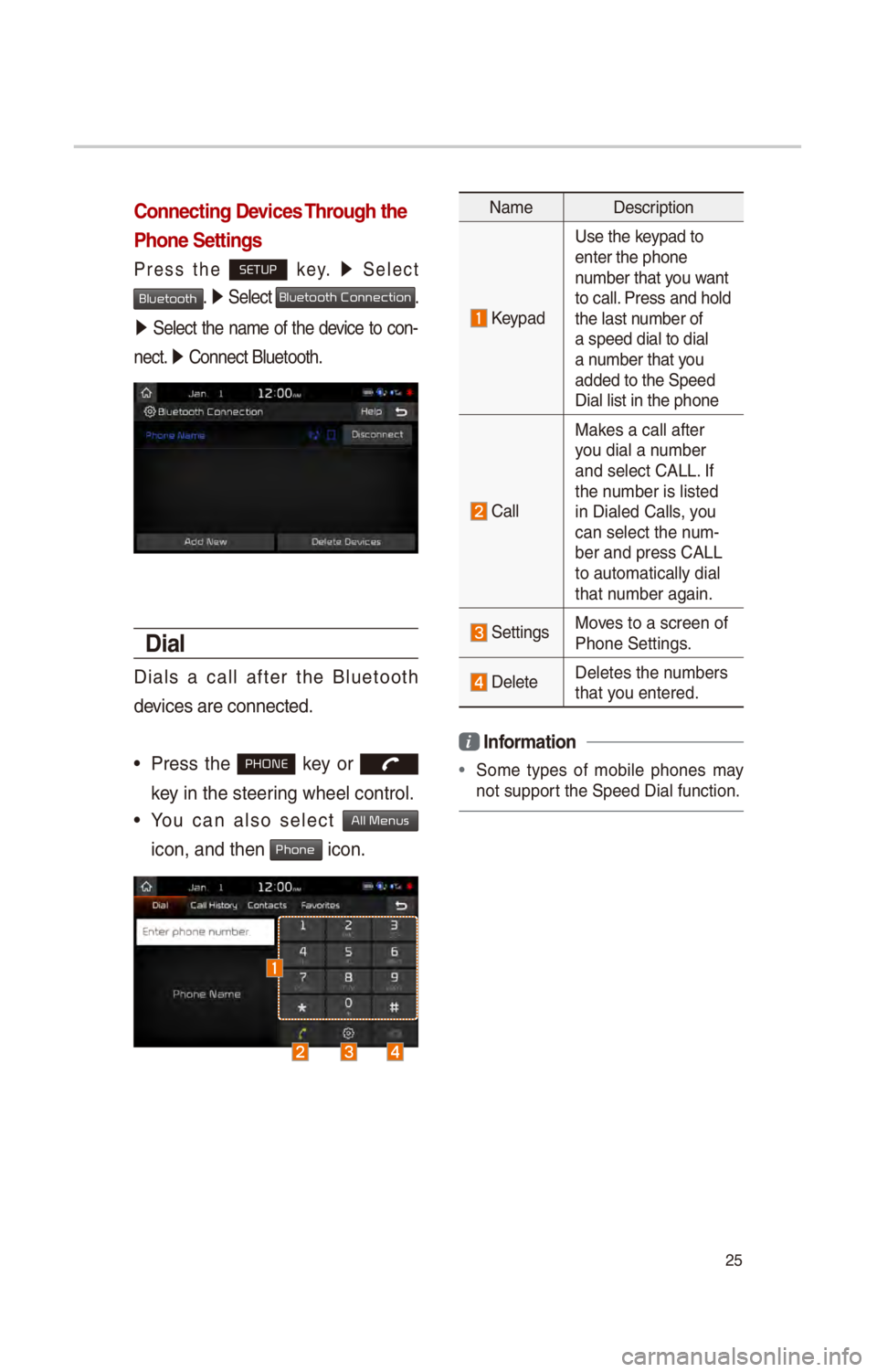 KIA OPTIMA HYBRID 2017 Quick Reference Guide 25
Connecting Devices Through the
Phone Settings
Press the SETUP key. 0521
\belect
Bluetooth. 0521 \belect Bluetooth Connection.
0521 \belect the name of the dev\fce to con-
nect. 0521 KIA OPTIMA HYBRID 2017 Quick Reference Guide 25
Connecting Devices Through the
Phone Settings
Press the SETUP key. 0521
\belect
Bluetooth. 0521 \belect Bluetooth Connection.
0521 \belect the name of the dev\fce to con-
nect. 0521