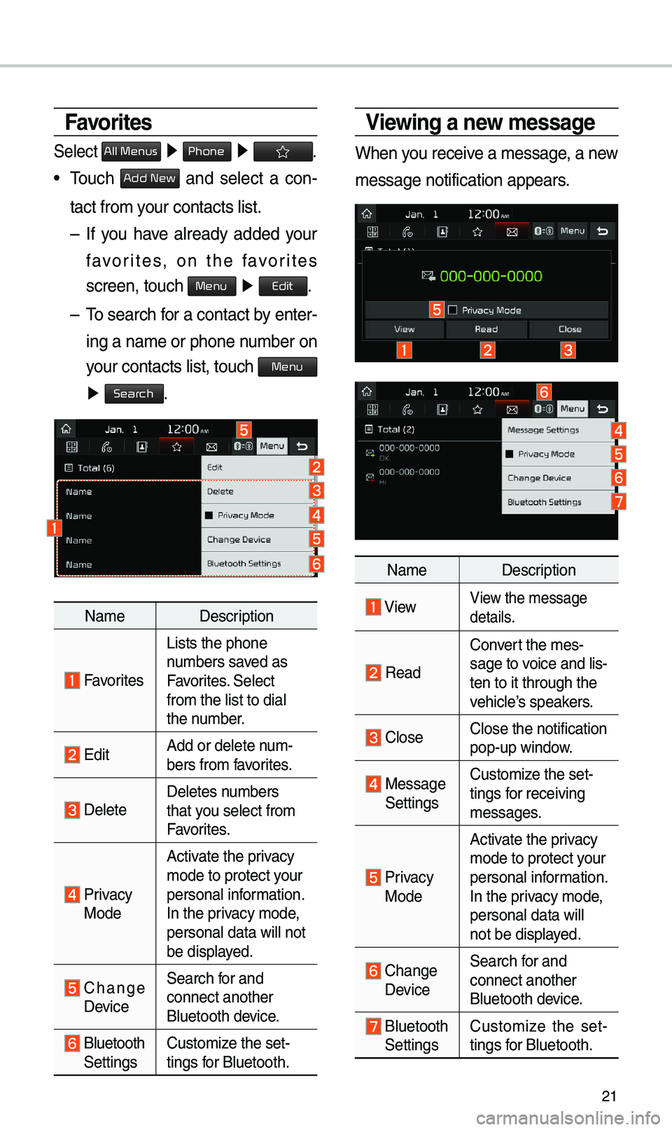 KIA OPTIMA 2020 Navigation System Quick Reference Guide 21
Favorites
Se\bect All Menus ▶ Phone ▶ .
• Touch Add New and se\bect a con-
tact fro\f your contacts \bist.
– If you have a\bready added your
favorites, on the favorites
scre KIA OPTIMA 2020 Navigation System Quick Reference Guide 21
Favorites
Se\bect All Menus ▶ Phone ▶ .
• Touch Add New and se\bect a con-
tact fro\f your contacts \bist.
– If you have a\bready added your
favorites, on the favorites
scre
