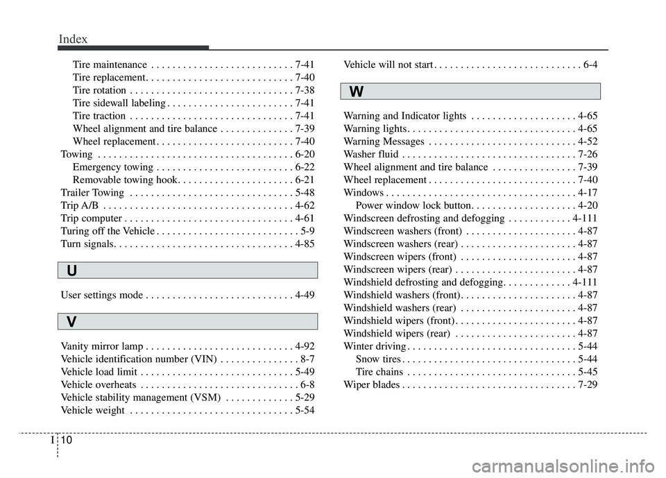 KIA SOUL EV 2018 Owners Manual Index
10I
Tire maintenance . . . . . . . . . . . . . . . . . . . . . . . . . . . 7-41
Tire replacement . . . . . . . . . . . . . . . . . . . . . . . . . . . . 7-40
Tire rotation . . . . . . . . . . . KIA SOUL EV 2018 Owners Manual Index
10I
Tire maintenance . . . . . . . . . . . . . . . . . . . . . . . . . . . 7-41
Tire replacement . . . . . . . . . . . . . . . . . . . . . . . . . . . . 7-40
Tire rotation . . . . . . . . . . .