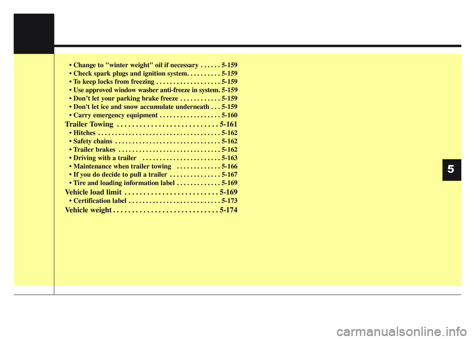 KIA SPORTAGE 2021  Owners Manual 5
• Change to "winter weight" oil if necessary . . . . . . 5-159
• Check spark plugs and ignition system. . . . . . . . . . 5-159
• To keep locks from freezing . . . . . . . . . . . . . . . . . 