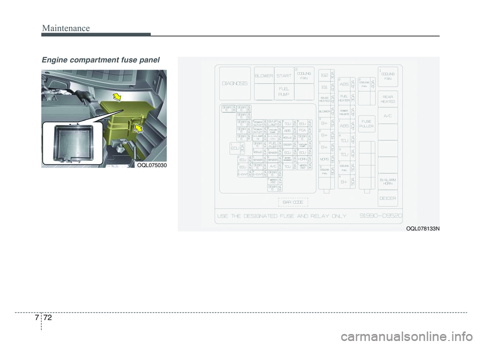 KIA SPORTAGE 2021  Owners Manual Maintenance
727
Engine compartment fuse panel 
OQL075030
OQL078133N 