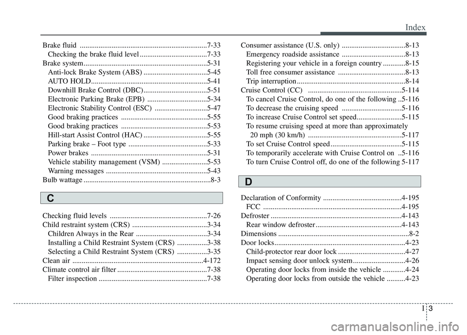 KIA SPORTAGE 2021  Owners Manual I3
Index
Brake fluid ....................................................................7-33\
Checking the brake fluid level ....................................7-33
Brake system.....................