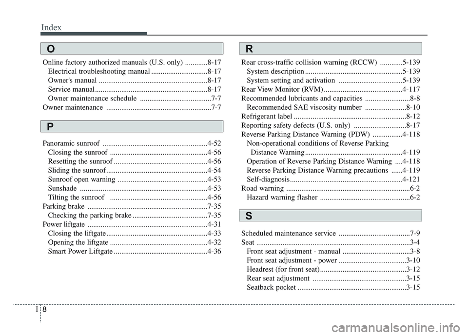 KIA SPORTAGE 2021  Owners Manual Index
8I
Online factory authorized manuals (U.S. only) ............8-17Electrical troubleshooting manual ..............................8-17
Owners manual .............................................