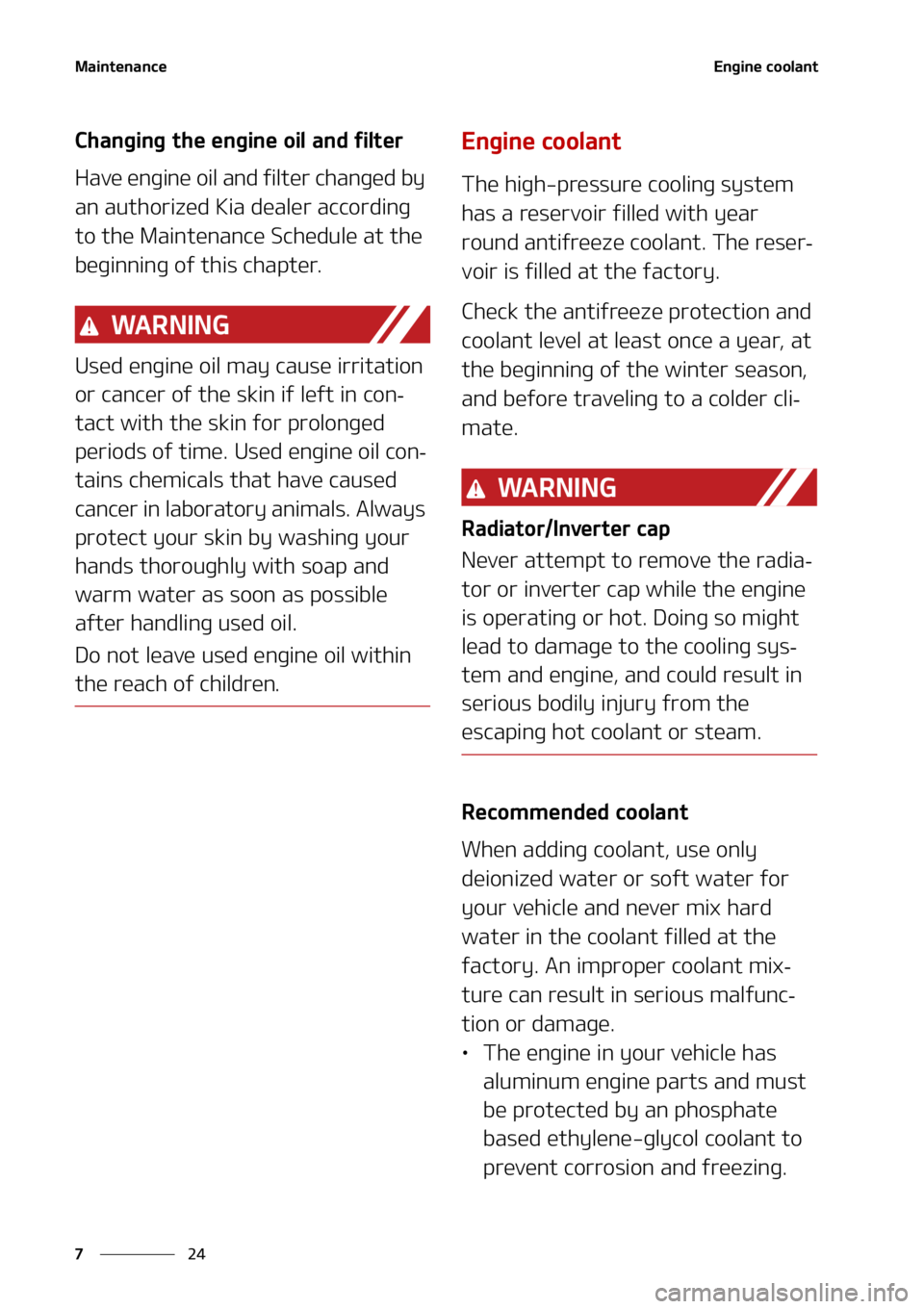KIA SELTOS 2021  Owners Manual �.�B�J�O�U�F�O�B�O�D�F
��
�
�&�O�H�J�O�F��D�P�P�M�B�O�U
�$�I�B�O�H�J�O�H��U�I�F��F�O�H�J�O�F��P�J�M��B�O�E��G�J�M�U�F�S
�)�B�W�F��F�O�H�J�O�F��P�J�M��B�O�E��G�J�M�U�F�S��D�I�B�O�H�F�E��