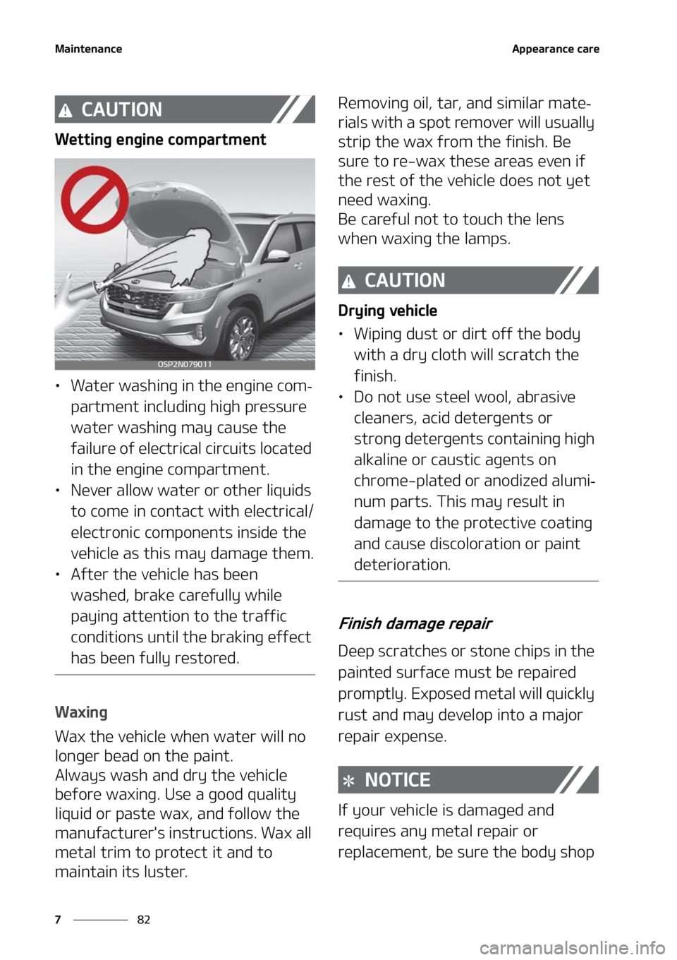 KIA SELTOS 2021  Owners Manual �.�B�J�O�U�F�O�B�O�D�F
��
�
�"�Q�Q�F�B�S�B�O�D�F��D�B�S�F
�$�"�6�5�*�0�/
�8�F�U�U�J�O�H��F�O�H�J�O�F��D�P�N�Q�B�S�U�N�F�O�U
LÜ �8�B�U�F�S��X�B�T�I�J�O�H��J�O��U�I�F��F�O�H�J�O�F��D�P�N
-
�