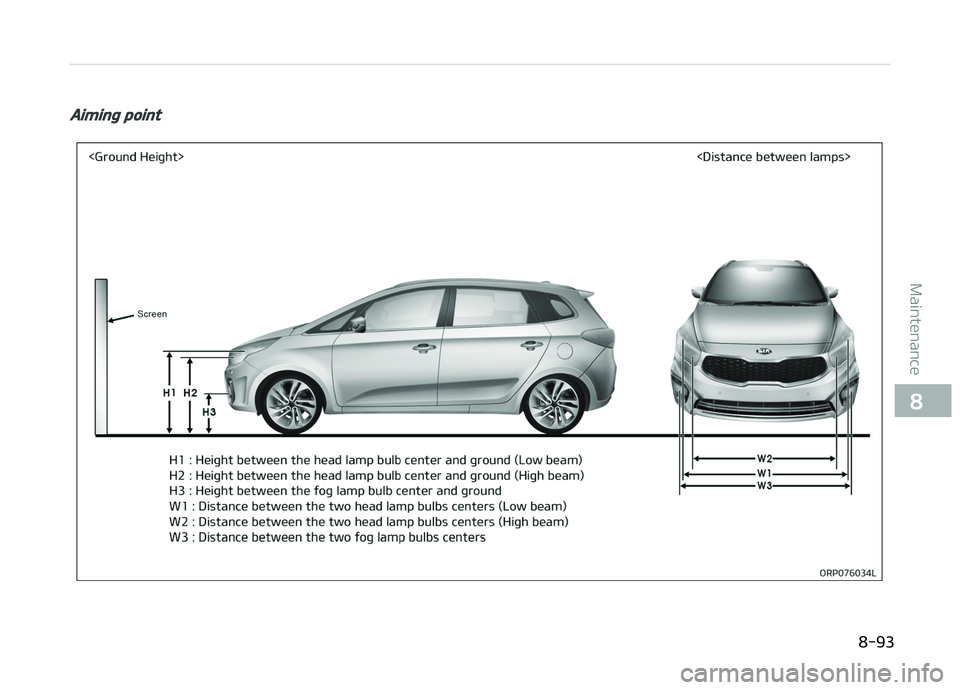 KIA CARENS 2018  Owners Manual Aiming point
  
8-93
8
Maintünancü  