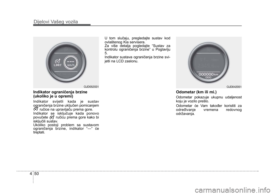 KIA CEED SPORTWAGON 2014  Owners Manual Dijelovi Vašeg vozila
504
Dijelovi Vašeg vozila
Indikator ograničenja brzine 
(ukoliko je u opremi)
Indikator svijetli kada je sustav
ograničenja brzine uključenpomicanjem
ručice na upravljaču 