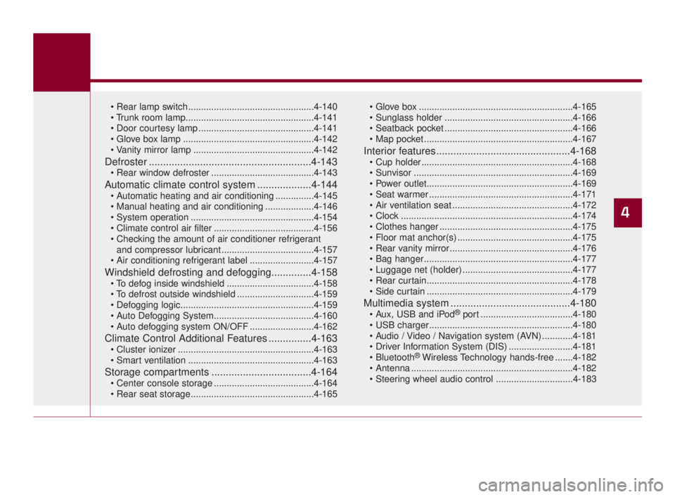 KIA K900 2018 Owners Manual Features of your vehicle
4
.............................................4-141
...................................................4-142
...............................................4-142
Defrost KIA K900 2018 Owners Manual Features of your vehicle
4
.............................................4-141
...................................................4-142
...............................................4-142
Defrost
