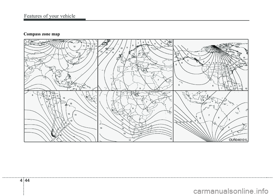 KIA MOHAVE 2014  Owners Manual Features of your vehicle
44
4
Compass zone map
OUN046101L  