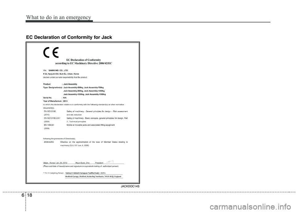 KIA PICANTO 2017  Owners Manual What to do in an emergency
18
6
JACKDOC14S
EC Declaration of Conformity for Jack  
