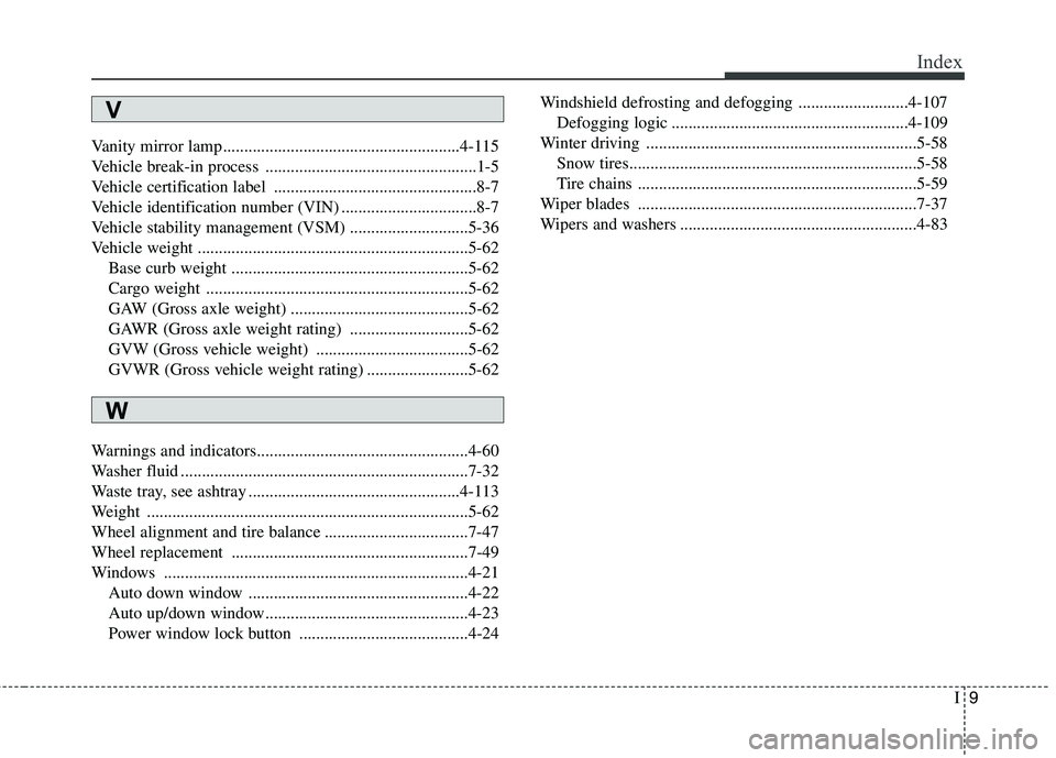 KIA PICANTO 2017 Owners Manual I9
Index
Vanity mirror lamp........................................................4-115
Vehicle break-in process ..................................................1-5
Vehicle certification label ... KIA PICANTO 2017 Owners Manual I9
Index
Vanity mirror lamp........................................................4-115
Vehicle break-in process ..................................................1-5
Vehicle certification label ...