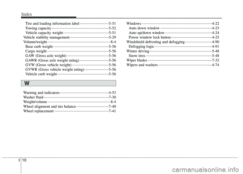 KIA RIO HATCHBACK 2012 Owners Manual Index
10I
Tire and loading information label ··················\
············5-51
Towing capacity··················\
················· KIA RIO HATCHBACK 2012 Owners Manual Index
10I
Tire and loading information label ··················\
············5-51
Towing capacity··················\
·················