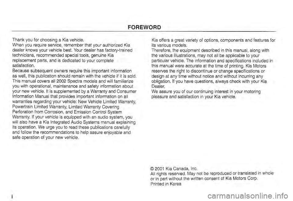 KIA SPECTRA5 2002  Owners Manual 