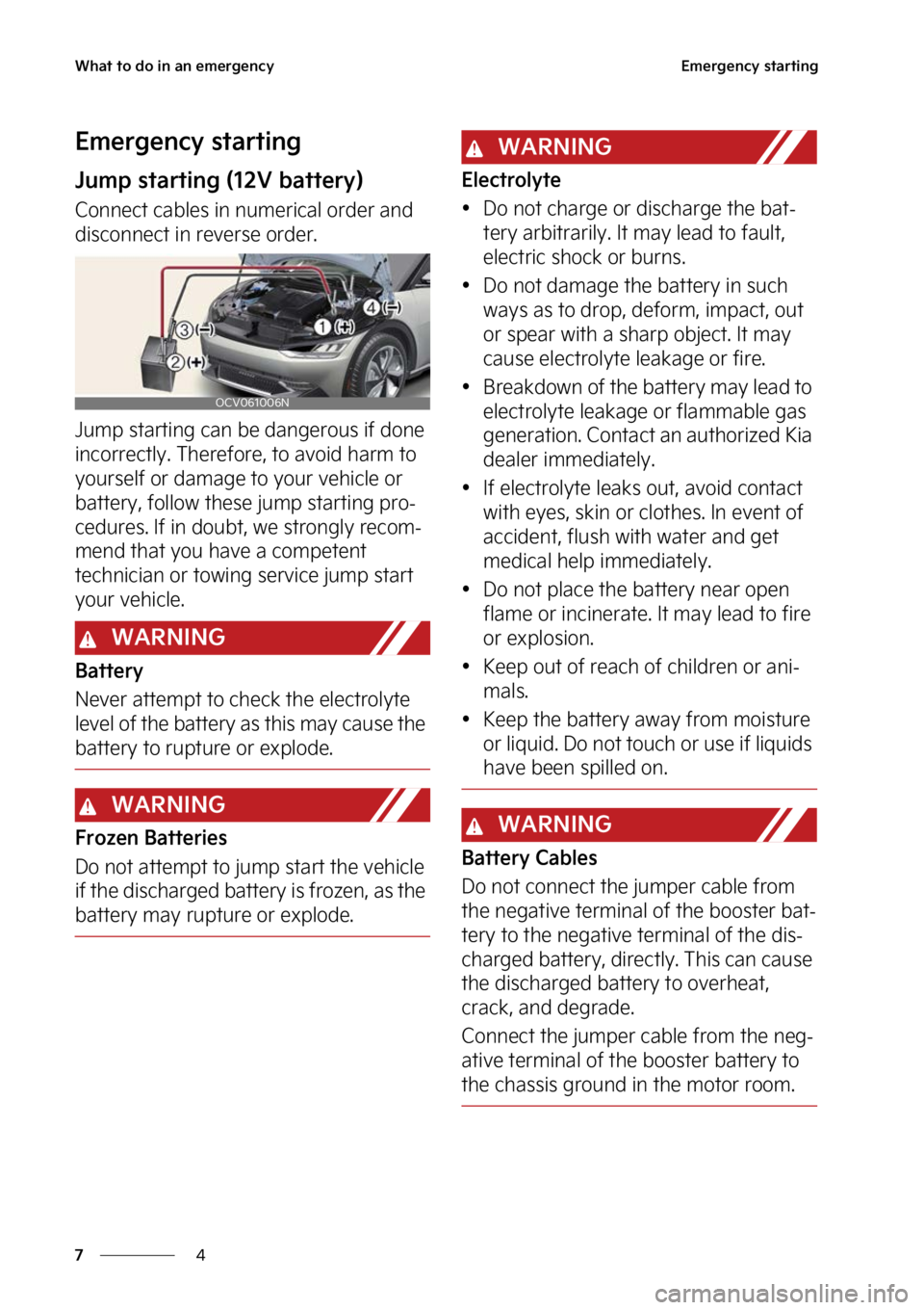 KIA EV6 2023  Owners Manual �8�I�B�U��U�P��E�P��J�O��B�O��F�N�F�S�H�F�O�D�Z
�
�
�&�N�F�S�H�F�O�D�Z��T�U�B�S�U�J�O�H
�&�N�F�S�H�F�O�D�Z��T�U�B�S�U�J�O�H
�+�V�N�Q��T�U�B�S�U�J�O�H��	���7��C�B�U�U�F�S�Z�

�$�P�O�O�F�D
