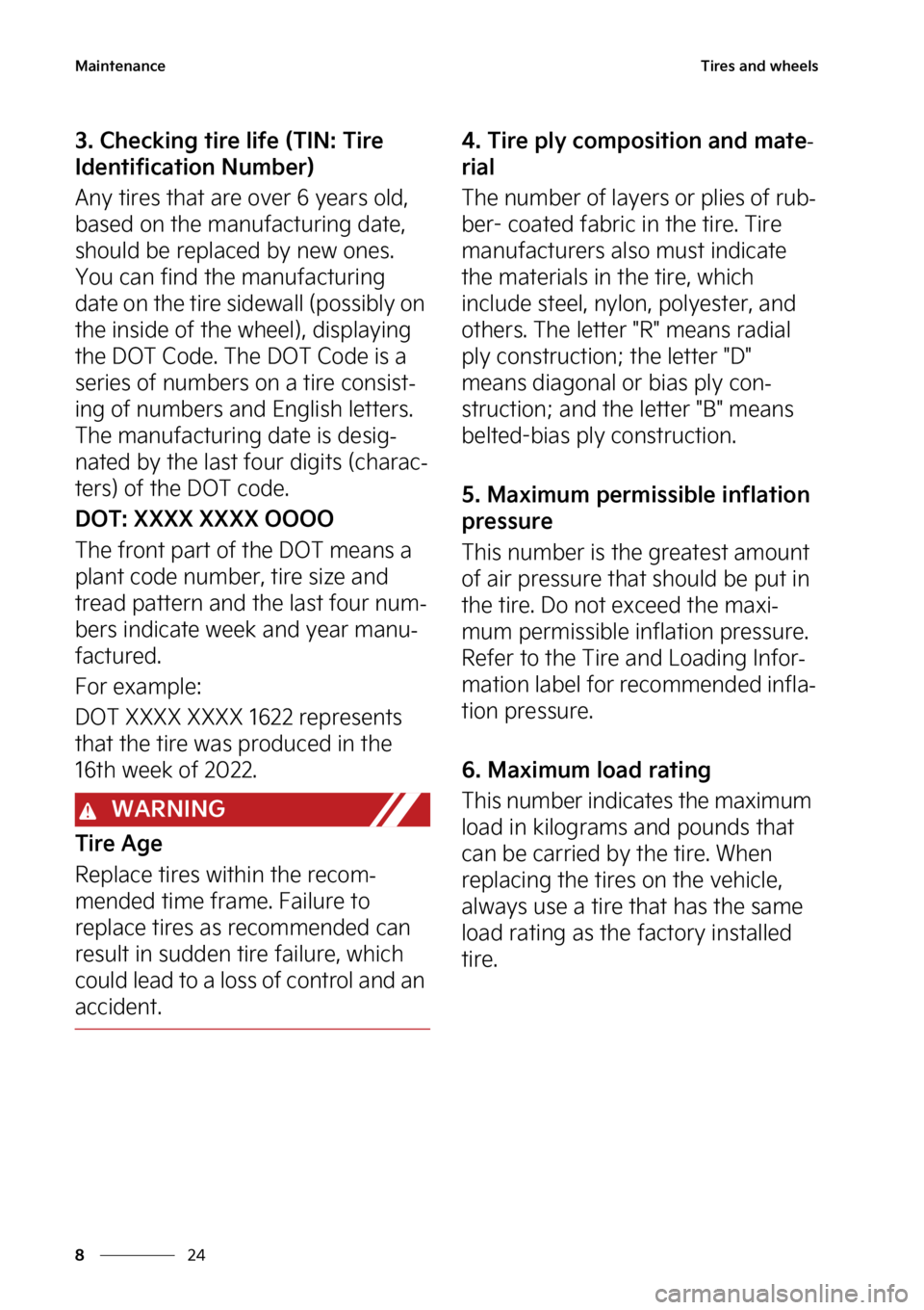 KIA EV6 2023  Owners Manual �.�B�J�O�U�F�O�B�O�D�F
��
�
�5�J�S�F�T��B�O�E��X�I�F�F�M�T
����$�I�F�D�L�J�O�H��U�J�S�F��M�J�G�F��	�5�*�/���5�J�S�F�
�*�E�F�O�U�J�G�J�D�B�U�J�P�O��/�V�N�C�F�S�

�"�O�Z��U�J�S�F�T��U�I