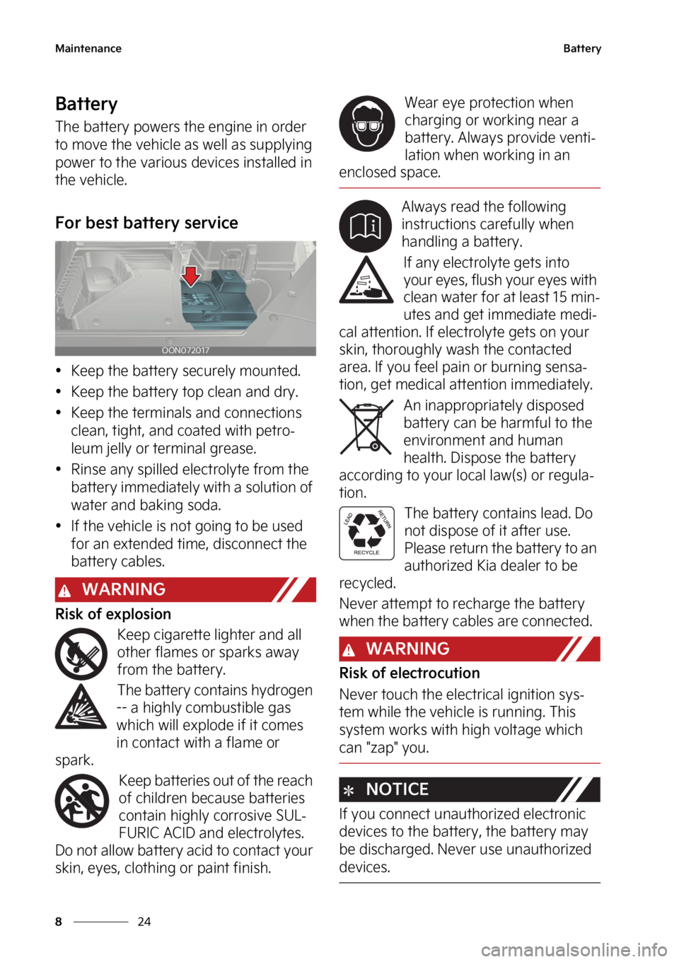 KIA TELLURIDE 2023  Owners Manual �.�B�J�O�U�F�O�B�O�D�F
��
�
�#�B�U�U�F�S�Z
�#�B�U�U�F�S�Z
�5�I�F��C�B�U�U�F�S�Z��Q�P�X�F�S�T��U�I�F��F�O�H�J�O�F��J�O��P�S�E�F�S�
�U�P��N�P�W�F��U�I�F��W�F�I�J�D�M�F� �B�T��X�F�M�M��B�