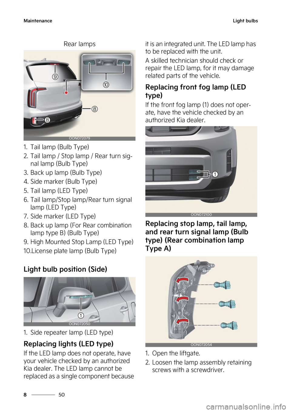 KIA TELLURIDE 2023  Owners Manual �.�B�J�O�U�F�O�B�O�D�F
��
�
�-�J�H�I�U��C�V�M�C�T
�3�F�B�S��M�B�N�Q�T
�� �5�B�J�M��M�B�N�Q��	�#�V�M�C��5�Z�Q�F�

�� �5�B�J�M��M�B�N�Q����4�U�P�Q��M�B�N�Q����3�F�B�S��U�V�S�O��T�J