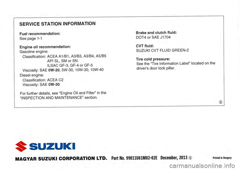 SUZUKI SX4 2014  Owners Manual 