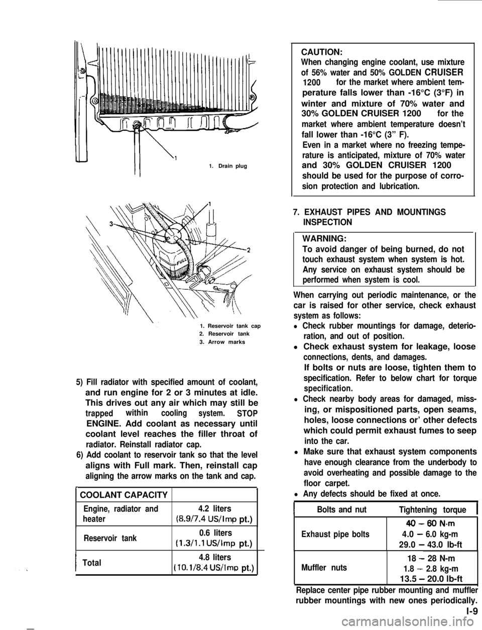 SUZUKI GRAND VITARA 1987 Service Repair Manual CAUTION:
When changing engine coolant, use mixture
of 56% water and 50% GOLDEN CRUISER
1200for the market where ambient tem-
perature falls lower than -16°C (3°F) in
winter and mixture of 70% water SUZUKI GRAND VITARA 1987 Service Repair Manual CAUTION:
When changing engine coolant, use mixture
of 56% water and 50% GOLDEN CRUISER
1200for the market where ambient tem-
perature falls lower than -16°C (3°F) in
winter and mixture of 70% water