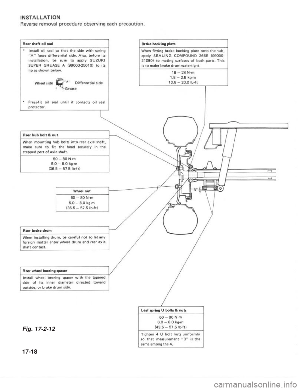 SUZUKI GRAND VITARA 1987  Service Repair Manual Fig. 17-2-12
17-18 