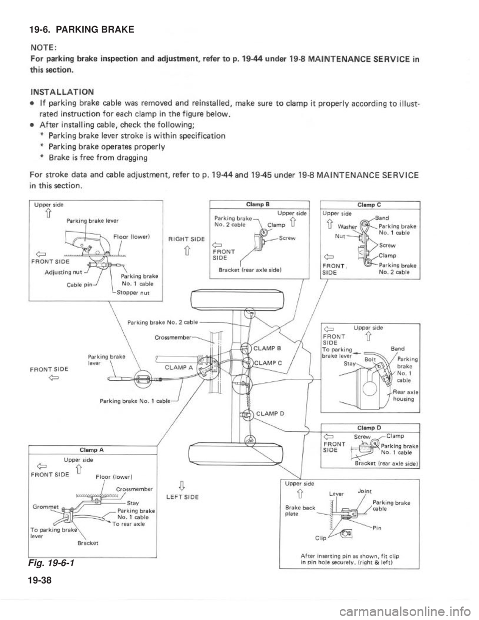 SUZUKI GRAND VITARA 1987  Service Repair Manual Fig. 19-6-1
19-38
19-6.  PARKING BRAKE 