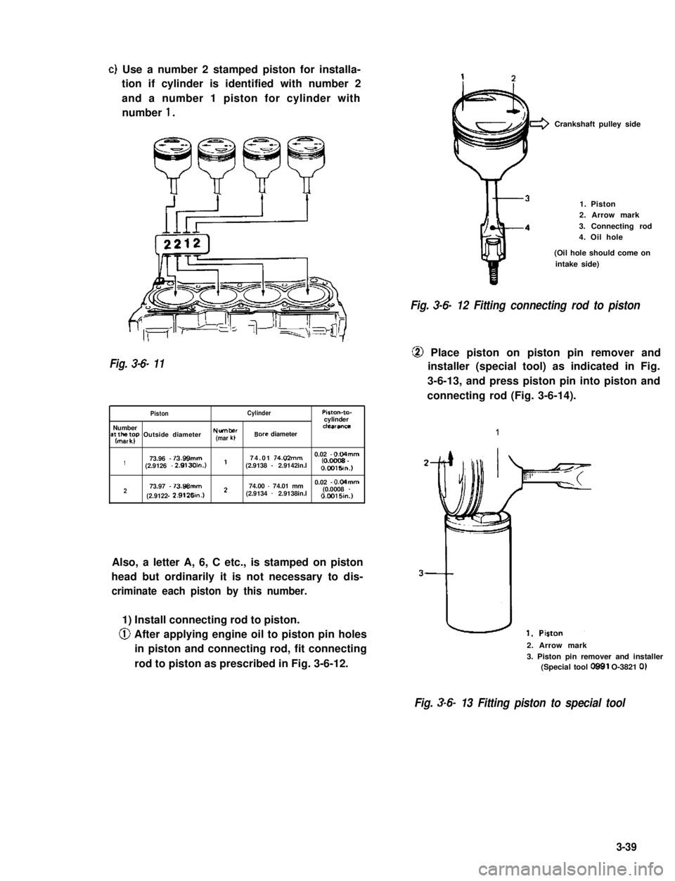 SUZUKI GRAND VITARA 1987 Service Repair Manual clUse a number 2 stamped piston for installa-
tion if cylinder is identified with number 2
and a number 1 piston for cylinder with
number 1.
Fig. 3-6- 11
PistonCylinderPiston-to-cylinderNumbera;$;r$p SUZUKI GRAND VITARA 1987 Service Repair Manual clUse a number 2 stamped piston for installa-
tion if cylinder is identified with number 2
and a number 1 piston for cylinder with
number 1.
Fig. 3-6- 11
PistonCylinderPiston-to-cylinderNumbera;$;r$p