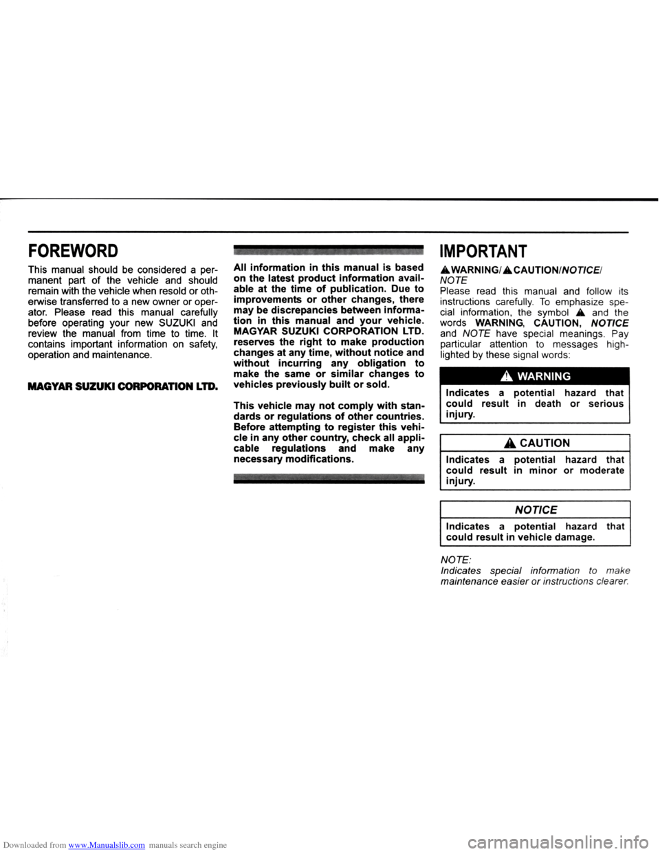 SUZUKI SPLASH 2005 1.G Owners Manual Downloaded from www.Manualslib.com manuals search engine   